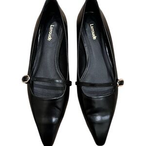 Larroude Caroline Flat in Black Leather